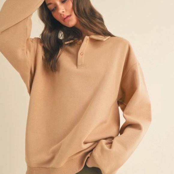 Sabrina Oversized Cozy Sweatshirt | Women's Tan Comfy Athleisure | Neutral - Picture 10 of 11